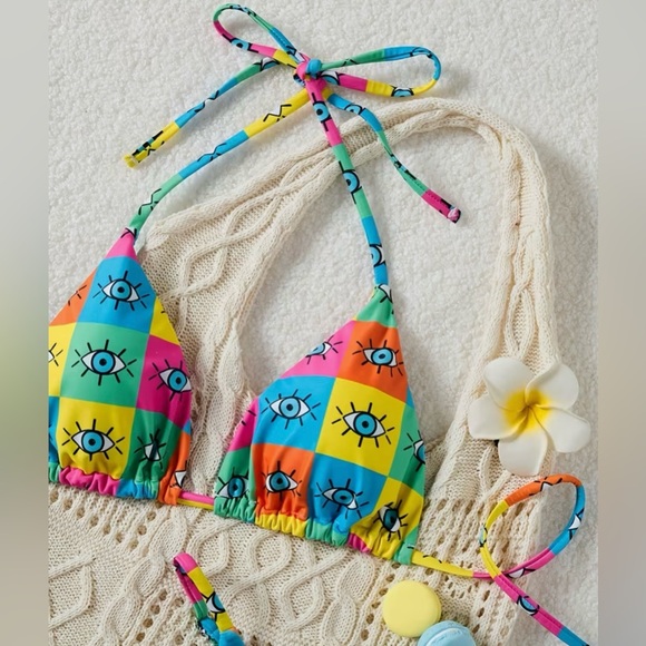 Vibrant Eye Print Thong Bikini Set - Picture 5 of 9